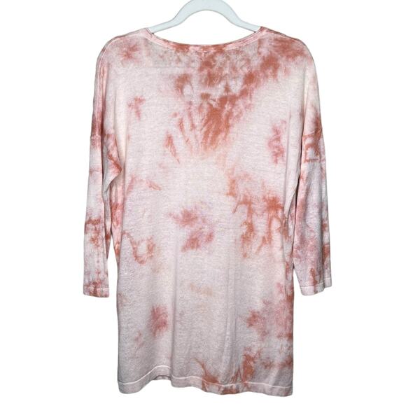 J. Jill Pure Jill Pink Tie Dye Linen Blend Top 3/4 Sleeve Tunic Length Size M - Picture 4 of 5
